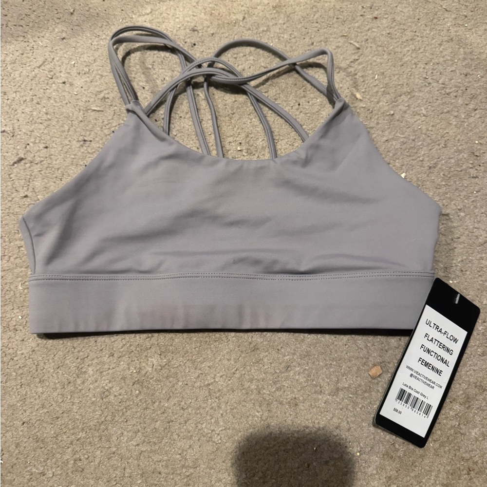 NWT Strappy Light Gray Women's Sports Bra with Multi-Back Support